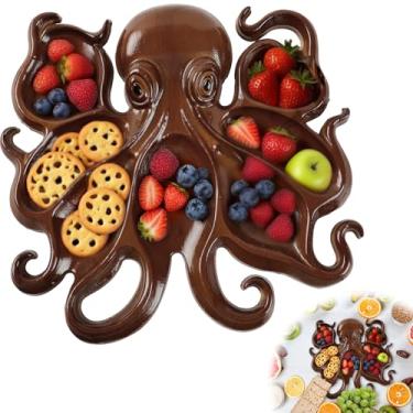 Imagem de Travessa de polvo, bandeja de madeira com design exclusivo de polvo, tábua de pão de queijo com tema oceânico para queijo, carne e frutas, um presente inovador para amantes de frutos do mar