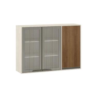 Imagem de Armário Aéreo 3 Portas com Vidro Canelado Linea Luciane Móveis, Pátina