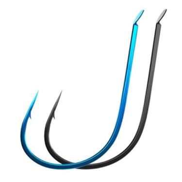 Imagem de OUFEIJIA Ganchos de peixe 10 peças de anzol farpado dourado sem ferrão de aço de alto carbono anzol farpado para acessórios de pesca de vermes terrestres, 6, azul