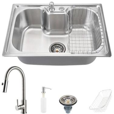Imagem de Cuba Cozinha pia inox Com Acessórios Carajás Torneira gourmet extensív