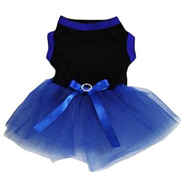 Imagem de Petitebella Vestido liso tutu para cachorro (grande, preto azul royal)