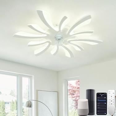 Imagem de Ventiladores de teto inteligentes com luzes, ventiladores de teto WiFi com lâmpadas compatíveis com Alexa Google Home, controle de voz/remoto/aplicativo, regulável, motor DC, para quarto, co