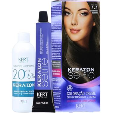 Imagem de Keraton Coloração Permanente Em Creme Para Cabelos Com Cistina E Óleo De Macadâmia Selfie 50G Nº 7.7 Louro Médio Marrom