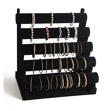 Imagem de Suporte de joias de 5 camadas, suporte de pulseira, joias destacáveis, de veludo, suporte de exibição de relógio, pulseira, bar, colar, organizador de armazenamento, exibição de joias (preto)