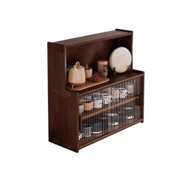 Imagem de Estante de mesa de madeira para armário de arquivo com portas deslizantes de vidro temperado, estante pequena ajustável, organizador de armazenamento de mesa independente para escritório, casa