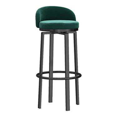 Imagem de Banco de barra giratório de veludo com altura de balcão 1 peça, bancos estofados com encosto cadeiras de ilha de cozinha com pernas de metal e apoio para os pés para pub casa bar sala de jantar, verde