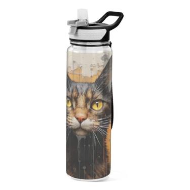 Imagem de Burbuja Garrafa de água Fantasy Cat de 940 ml com tampa de palha, à prova de vazamento e livre de BPA para academia, esportes ao ar livre