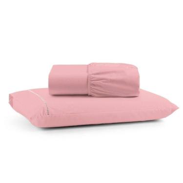 Imagem de Jogo Cama Lençol Bali Solteiro Percal 180 Fios 100% Algodão Ponto Palito 2 Peças - Rosa