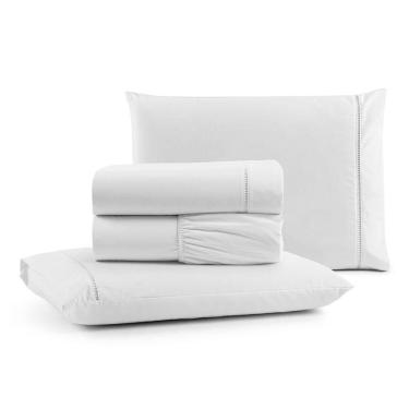 Imagem de Jogo Cama Lençol Bali Casal Padrão Percal 180 Fios 100% Algodão Ponto Palito 4 Peças - Branco