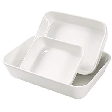 Imagem de Conjunto de 3 assadeiras, conjunto de utensílios de cerâmica UNICASA, caçarola de 22 x 33 cm, formas retangulares para forno, formas de lasanha para cozinhar, branco