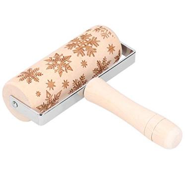 Imagem de Rolo de massa de Natal de madeira com gravação de Natal, ferramenta de pastelaria, floco de neve, casa, jardinagem (floco de neve grande)