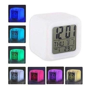Imagem de Relógio alterna cores Cubo luzes Led 5x1 termometro alarme luminaria -
