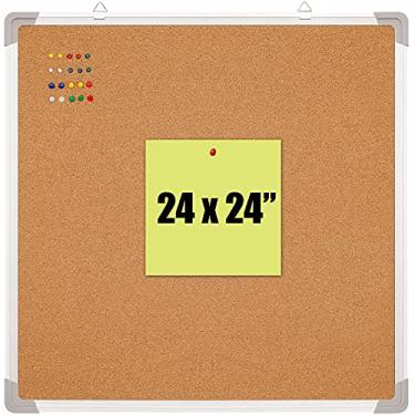 Imagem de Conjunto de quadro de cortiça - quadro de cortiça 61 x 61 cm emoldurado com 10 tachas de polegar - organizador de quadro de mensagens para pendurar na parede para casa, escritório, mesa e