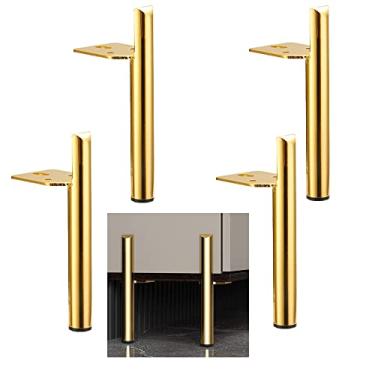 Imagem de ALXEH Pés dourados de mesa de centro de 25 cm, pernas de móveis de metal de meados do século para sofá armário otomano, conjunto de 4 pés de substituição para casa estilo montados na lateral