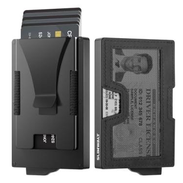 Imagem de Slimwalt Carteira masculina com compartimento para cartão inteligente – comporta de 10 a 20 cartões, porta-cartões com bloqueio de RFID com bolso elástico para dinheiro e moedas, carteira masculina