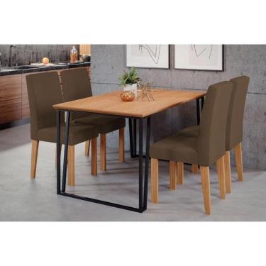 Imagem de Sala De Jantar Completa Lisa Tampo Madeirado 130x80cm E 4 Cadeiras Milena Savana-nature-suede Joli Chocolate - Cimol