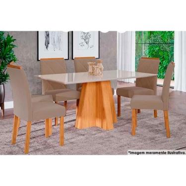 Imagem de Sala De Jantar Completa Patricia C- Tampo Madeirado C- Vidro Canto Reto 160x80cm E 6 Cadeiras Fernanda Madeirado-suede Joli Capuccino - Cimol