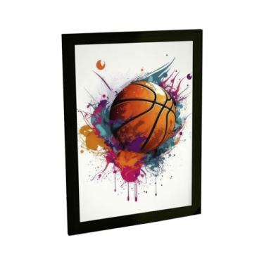 Imagem de Quadro Decorativo Basquete Bola Ilustração Tinta Decoração Poster Quarto Sala