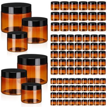 Imagem de Tanlade 100 frascos cosméticos de plástico âmbar com tampas, recipiente vazio à prova de vazamento, frascos de cosméticos recarregáveis, herméticos para creme, loção, pó, pomada, produtos de beleza