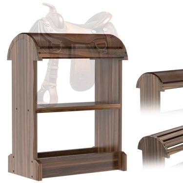 Imagem de Novona Suporte de sela de madeira extragrande, suporte de sela ideal para organizadores de cavalos e selas ocidentais, armazena e exibe suas selas de troféu (marrom chocolate)