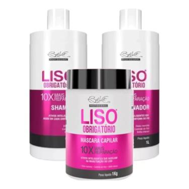 Imagem de Kit Profissional Liso Obrigatório, Shampoo 1L + Condicionador 1L + Máscara 1kg, Reparação 10X