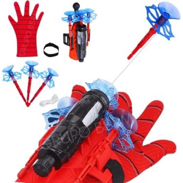 Imagem de Kit Luva Lança Teia Spider Lançador de Dardos Com Ventosa e Linha Brinquedo Infantil Menino Herói Aranha Crianças 3 Anos Herói Faz de Conta Diversão