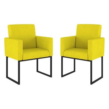 Imagem de Kit 02 Cadeiras Poltrona Decorativa Sala Quarto Base Preto Cor: Amarelo
