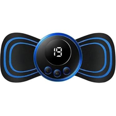 Imagem de Massageador Elétrico Portátil com Estimulação Muscular, Recarregável USB, Display Digital, Alívio de Dores e Tensão, Preto e Azul