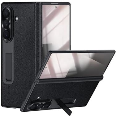 Imagem de YQODSZ Capa de couro para Samsung Galaxy Z Fold 7 com suporte, protetor de tela de vidro frontal embutido capa de dobradiça à prova de choque cobertura total capa de negócios para Z Fold 7 preta