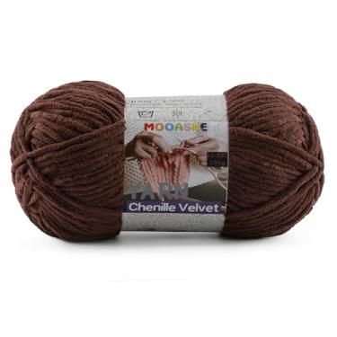 Imagem de Fio grosso para crochê e tricô – Fio super volumoso de chenille de pelúcia fácil de usar 100 g/131 m - Fio de veludo ultramacio para bebês para iniciantes e projetos amigurumi, café escuro