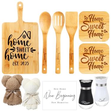 Imagem de LemonRoad Presentes de aquecimento de casa, 11 peças, presentes de fechamento para casal, comprador, mulheres, novos proprietários, conjunto de tábua de corte de bambu com gravação doce 2025, cesta de