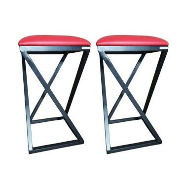 Imagem de Conjunto 2 Banquetas Design Industrial Sem Encosto Pés Z Vermelho