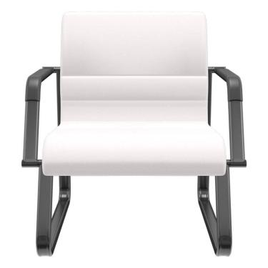 Imagem de Cadeira De Escritório Recepção Com Braço Fixa Preta Lev P03 Vinil Branco - Lyam Decor