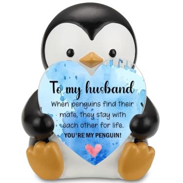 Imagem de YODOCAMP To My Husband Estatueta de placa de coração de pinguim, placa de mesa romântica com citação de amor, presente de pinguim sentimental para ele, aniversário, aniversário, lembrança de Natal