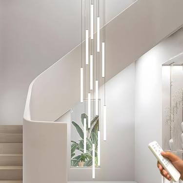 Imagem de Lustre LED moderno para escada de casa, com 12 lâmpadas, lustre longo em espiral, luminária pendente dimerizável de 3000 a 6000K para tetos altos, sala de estar, hall de entrada e corredores