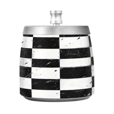 Imagem de Qilmy Cinzeiro de aço inoxidável padrão quadriculado com tampa - Cinzeiro de cigarro à prova de vento sem cheiro sem fumaça para casa, escritório, carro, pátio, varanda (uso interno e externo)