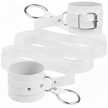 Imagem de Algema Bracelete Ajustável em Couro Sintético com Tiras Longas e Argolas Metálicas Sex Shop (Branco, Unico)