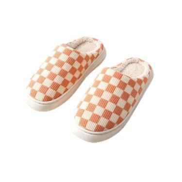 Imagem de Chinelos de casa para mulheres e homens, chinelos de quarto xadrez felpudos antiderrapantes macios macios macios e aconchegantes espuma viscoelástica quente inverno sapatos femininos para casa para