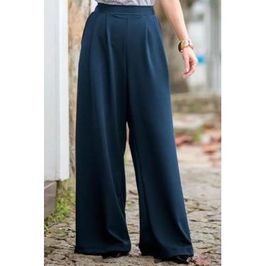 Imagem de Calça Pantalona Duna Reta Com Cós Frontal Liso Moda Elegante Social - 
