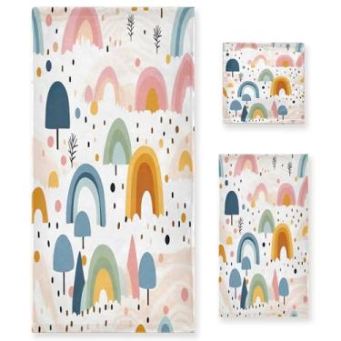 Imagem de xigua Lindo conjunto de toalhas de banheiro arco-íris de desenho animado absorvente macio 3 peças toalha de banho toalha de mão toalhas decorativas para banheiro, academia, hotel, praia, piscina