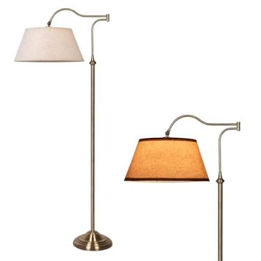 Imagem de HonoDing Luminária de chão de braço giratório, lâmpadas de piso de arco com cantilever ajustável de 180° para sala de estar, lâmpada de pé de meados do século com sombra de linho, lâmpadas altas para