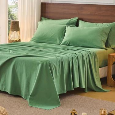 Imagem de Bedlifes Jogo de lençol 100% linho puro francês California King Size respirável e refrescante macio, durável e absorvente de umidade, bolso profundo de 40,6 cm - 4 peças (Cal King, verde sálvia)