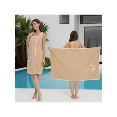 Imagem de Saia de roupão de banho de lã coral macia e absorvente toalha vestível com laço e bolso para chuveiro spa