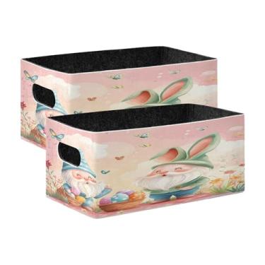 Imagem de xigua Conjunto de 2 caixas de armazenamento fofas de gnomos de Páscoa, cubo de armazenamento dobrável, organizador de cestas de armazenamento para livros, prateleiras, armário, lavanderia, berçário