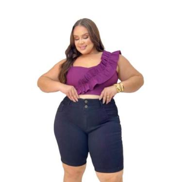 Imagem de Bermuda Jeans Pedal Plus Size Modelo Curve Preto Lycra 48 ao 64 - karh