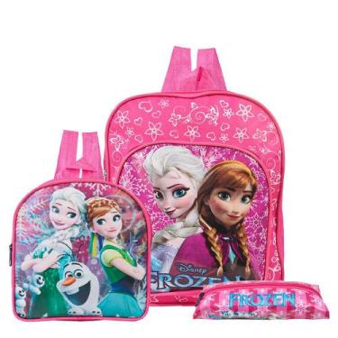 Imagem de Kit Mochila Escolar Pequena Elsa e Anna Frozen Disney Costas