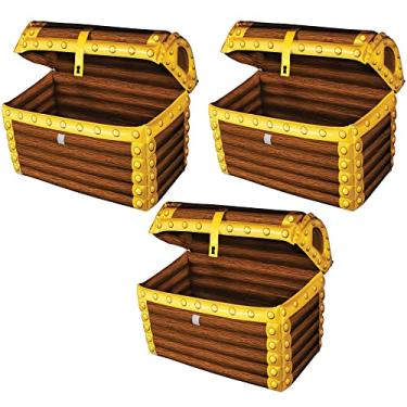 Imagem de Beistle 3 peças inovadoras de refrigeradores de tesouro infláveis para suportes de bebidas de festa temática pirata, 43 x 60 cm, marrom/amarelo