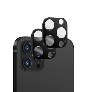 Imagem de [Pacote com 2] Protetor de lente de câmera Haobobro compatível com iPhone 14 Pro Max e telefone 14 Pro (NÃO serve para 14 e 14 Plus) - Capa de câmera feita com vidro temperado 9H + moldura de liga de alumínio - Preto