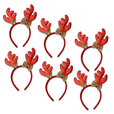 Imagem de Turbante de cabeça 6 peças de chifre de chifre, bandejas de bufê com argola de cabelo de Natal com tampas, faixa de cabeça para festa infantil, suprimentos para festa de pelúcia, roupas de animais de