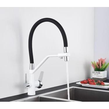 Imagem de Torneiras de cozinha filtradas purificação torneira da cozinha 360 girar filtro de água para cozinha três maneiras torneiras de cozinha, um cromo branco